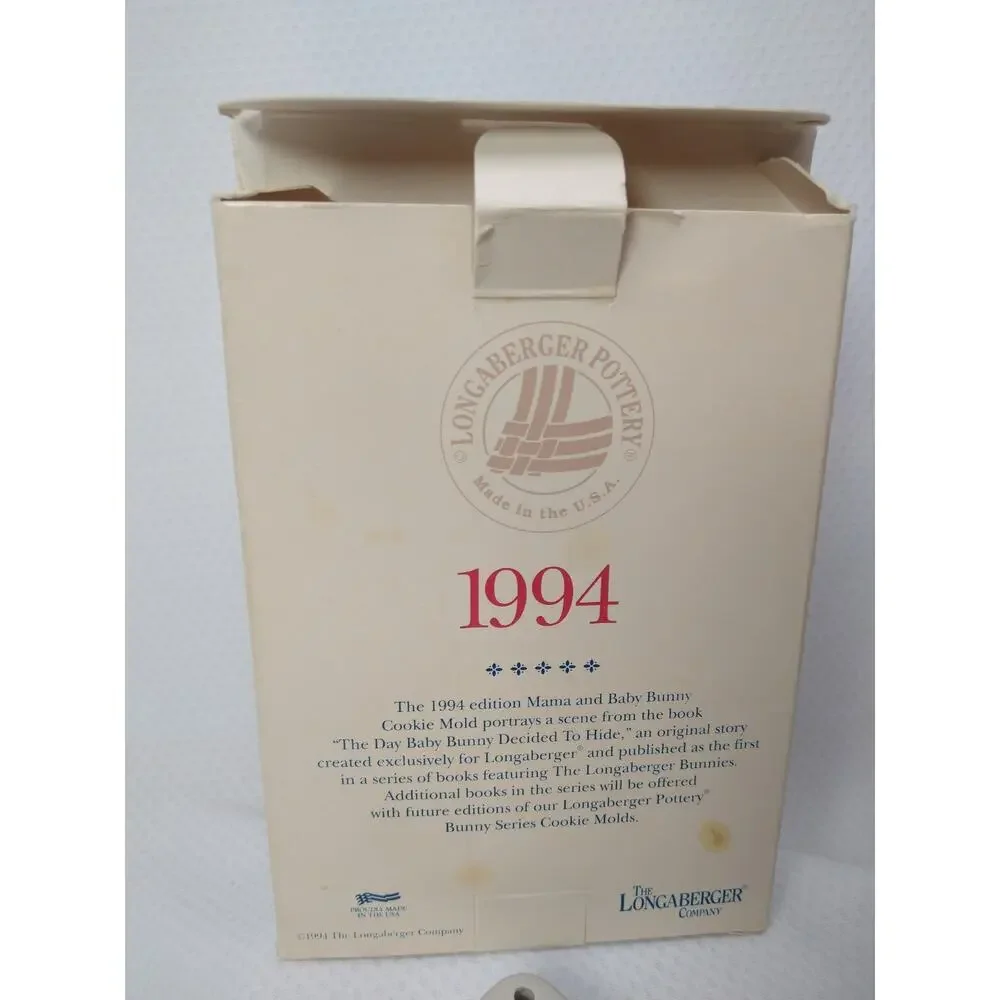 Vintage Longaberger Woven Traditions Ceramic Bunny Cookie Mold Tie-On 1994 Box